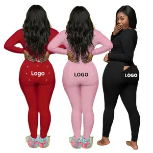 Benutzer definierte Damen Nachtwäsche Pyjama Stram pler weichen Stoff gedruckt Stickerei Logo Stram pler mit Butt Flap Pyjamas Mujer für Frauen