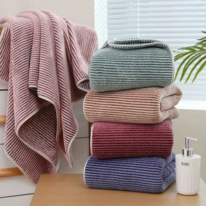 Serviette de bain en microfibre de haute qualité, sans peluches, rayée, douce et absorbante, en polaire corail, idéale pour les voyages, les hôtels, les spas et la maison. - Product Image 1
