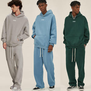 Men's Heavyweight Cotton Loose Crop Hoodies Stacked Sweatpants Oversized Tracksuit Sweatsuit Custom Hoodie and Jogger <b>Sets</b> - Product Image 3