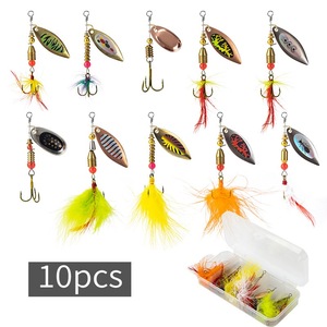 Lot de 10 leurres de pêche artificiels en métal, type cuillère, spinnerbait, wobbler, 3g-7g, avec boîte offerte - Product Image 3