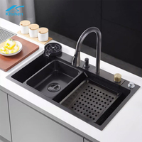Évier de cuisine à cuvette unique Nano Step Raindance Waterfall Design Farmhouse Style Rondelle de tasse en acier inoxydable Éviers de cuisine à un trou