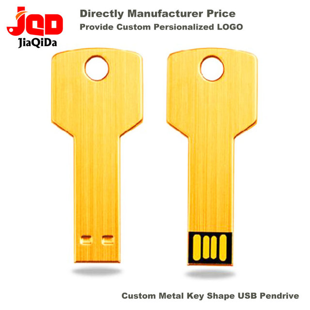 Personalized Key Shape USB Flash Memory Drive Metal Pendrive with Laser Engraved Logo Promotional Gift Keyring Memory Stick