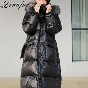 Commercio all'ingrosso di Inverno Delle Donne Naturale Pelliccia di volpe Lunga Imbottitura Cappotti Moda Giacca Parka Donna Giù Donne Giacca