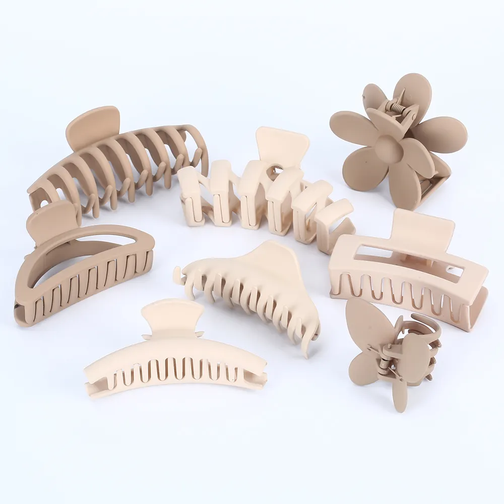New Design Fashion Solid Colors Elegant Geometric Flower Hair Claw Clips Big Matte Hair Claw Clamps For Woman Girls Thick Hair