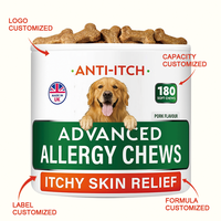 Friandises à mâcher anti-démangeaisons pour chiens, saveur porc, formule hypoallergénique, 180 unités, pour soulager les démangeaisons cutanées