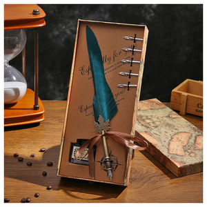Stylo plume rétro européen avec manche en cuivre et ornement <span class=keywords><strong>feuille</strong></span> d'érable, coffret cadeau personnalisé avec 5 pointes et encre - Product Image 5
