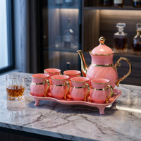 Service à thé/café en porcelaine 260/1300 ml, bord doré, compatible micro-ondes/lave-vaisselle, pour hôtels, cafés et cadeaux d'affaires.