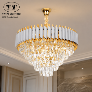 Lámpara de araña de cristal de lujo con acabado dorado y anillo de metal para comedor, sala de estar, hotel, villa, decoración de interiores, iluminación para el hogar - Product Image 1