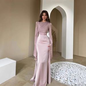Abito Elegante da Donna con Scollo Rotondo <span class=keywords><strong>Maniche</strong></span> a Pipistrello Stile Musulmano in <span class=keywords><strong>Raso</strong></span> a <span class=keywords><strong>Maniche</strong></span> <span class=keywords><strong>Lunghe</strong></span> Aderente Sexy e Casual - Product Image 1