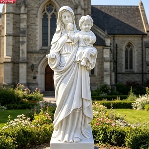 YOUFINE Estatua de la Virgen María de Mármol Blanco de Tamaño Real, Tallada a Mano, Escultura Religiosa de la Virgen con el Niño para Decoración de Iglesias y Jardines - Product Image 1