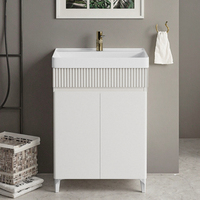 Meuble de salle de bain moderne étanche en PVC et aluminium, design à poser au sol avec vasque en céramique, résistant à l'eau