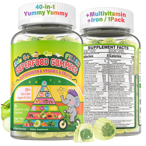 Gummies Superaliments pour Enfants 4+ et Adolescents Super Greens Mélange 40-en-1 de Fruits et Légumes Multivitamines avec Oméga <span class=keywords><strong>3</strong></span>, Fer, Champignons, Lutéine - Product Image 1