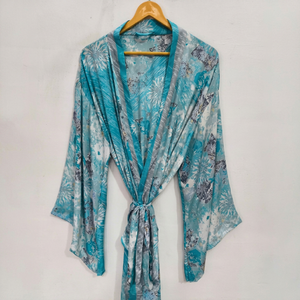 Robe en soie longue jusqu'aux chevilles, robe multicolores, robe de nuit, robe indienne vintage en soie recyclée, kimono en sari - Product Image 1