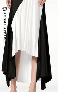 Maxi abito <span class=keywords><strong>in</strong></span> seta taffettà Patchwork bianco e nero con spalline sottili asimmetriche Haute Couture da donna - Product Image 6