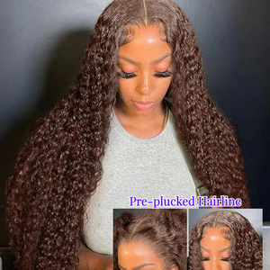 Sans colle 7X5 châtain brun foncé dentelle perruques humaines dentelle avant vague d'eau perruque colorée pré plumé vague profonde perruques de cheveux humains - Product Image 3