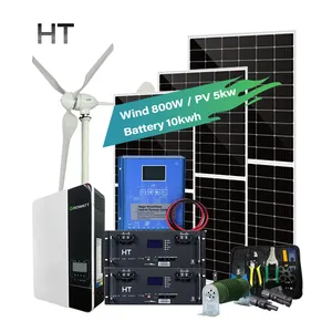 Système hybride solaire et éolienne HT 800W Wind 5KW PV générateur de puissance avec batterie au lithium LiFePO4 système solaire tout-en-un