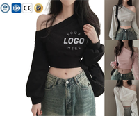 Top Corto Asimétrico de un Solo Hombro para Mujer, con Logotipo Bordado Personalizado, Estilo Y2K, Moda Urbana, Color Negro, Venta al Por Mayor