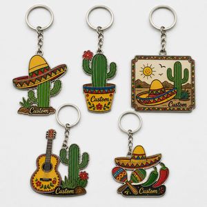 Porte-clés mexicains personnalisés de haute qualité en gros, modèle Sombrero Cactus, design Amérique latine, souvenir touristique - Product Image 1