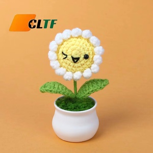 MZH003 Adorable pot de crochet de <span class=keywords><strong>tournesol</strong></span> souriant <span class=keywords><strong>rose</strong></span> 100% naturel fait à la main décoratif fleur en pot centre de table pour la fête des mères - Product Image 3