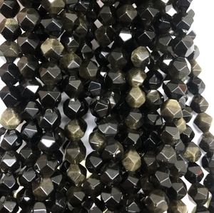 Perle di <span class=keywords><strong>Ossidiana</strong></span> Dorata Naturale Sfaccettate all'Ingrosso per Creazione di <span class=keywords><strong>Gioielli</strong></span>, Perle con Taglio a Diamante - Product Image 2