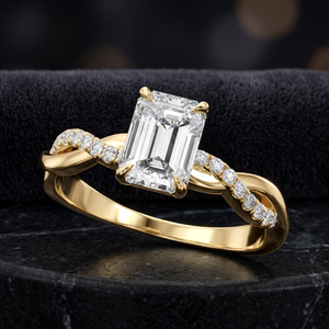 Anillo de Oro 10K 14K 18K o Plata 925 935 con Diamante Cultivado en Laboratorio con Corte Esmeralda Certificado por IGI y Diamantes Laterales Redondos - Product Image 1