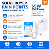 Cargador SDL de 65W en Stock, Enchufe Estadounidense, USB C, USB A, Cargador de Pared con Cable USB C a USB C de 1M, Bolsa de Venta al por Menor
