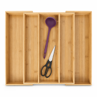 Organisateur de tiroir de cuisine extensible et pliable en bambou, résistant aux fissures, porte-ustensiles réglable, séparateur de couverts
