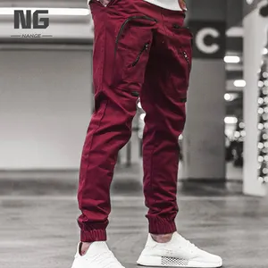 Stock Red Cargo Pants Men Black Grey Vintage Joggers Casual Outdoor Wear Plain Cargo Pants With Zipper Pockets