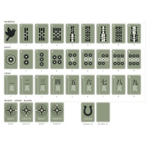 Mahjong américain en acrylique vert, tuiles gravées motif Serpent, Oiseau, Olive, jeu de société de luxe, cadeau pour la famille, les fêtes à domicile et les jeux de loisirs - Product Image 1