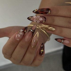 Uñas Postizas de ABS con Punta Francesa Almendrada, Bañadas en Oro 3D, Personalizadas al por Mayor, Novedad 2026 - Product Image 1