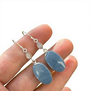 Pendientes Colgantes de Plata de Ley con Ópalo Azul Increíble, Forma de Pirámide de 3x5 mm, Estilo Vintage, Certificados por IGI, Regalo para Compromiso, Boda o Fiesta - Product Image 1