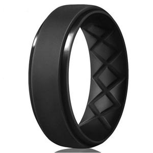 Bague de mariage personnalisée en <span class=keywords><strong>silicone</strong></span> respirant pour homme avec rainure intérieure et bord en gradin Bague de fiançailles élégante - Product Image 4