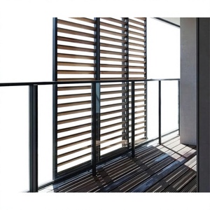Aluminum Balcony Railings With Wooden Slats Contemporary Design Wall Mounted Rust Resistant Glass Panels For Outdoor Use - Product Image 1