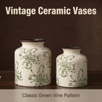 Ensemble de 2 vases en céramique vintage à glaçure craquelée, motif floral botanique peint à la main, décoration rétro pour la maison, centre de table