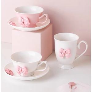 Ins Stijl Schattige Meisjesachtige Hartbeker En Bordset Koffiekopje Keramische Afternoontea Hoog Uiterlijk Niveau Strik Beker - Product Image 2