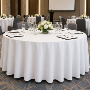 Wholesale White <b>Round</b> Polyester Tablecloth Custom Logo Option Hotel Banquet Conference Event Rental - Product Image 1