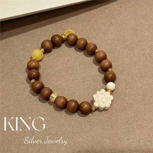 King Silver Jewelry Sandalwood <b>Bracelet</b> With Flower Charm Unisex Fashion <b>Beaded</b> <b>Bracelet</b> - Product Image 1