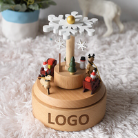 Boîte à musique rotative en bois en forme de flocon de neige, carrousel de Noël à remonter, cadeau personnalisé avec logo, en hêtre, vente en gros, directement de l'usine