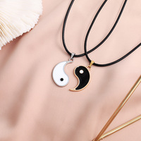 Collier poisson Tai Chi Yin Yang unisexe avec corde de cire chaîne en acier inoxydable classique style géométrique vintage cadeau parfait pour homme