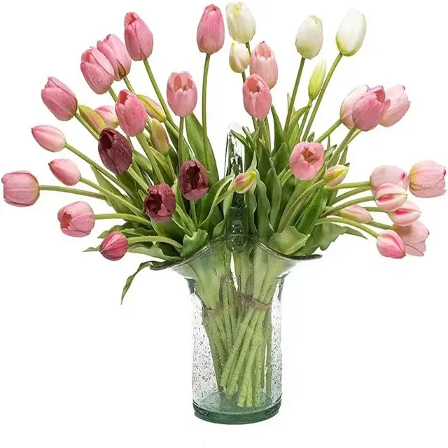 High Quality Artificial PVC Real Touch Pink Red Tulip Bridal Bouquet Flowers For Wedding Home Decoration