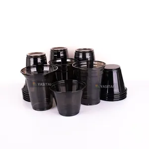 Grosir Pabrik Yasitai cangkir warna hitam hewan peliharaan plastik sekali pakai 12oz 16oz untuk jus