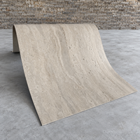 Carreaux muraux en porcelaine flexible effet travertin mat, antibactériens et résistants à l'usure (3 mm d'épaisseur, 60x120 cm) pour usage intérieur, salon