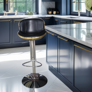 OEM ODM Tabourets de bar industriels en cuir véritable noir antique à dossier en laiton pour cuisine Chaise haute pivotante de luxe pour îlot de cuisine - Product Image 4