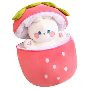 Cartoon Fruit Shape Pillow Strawberry Rabbit Transformation Plush Doll Bed Pillow Girls Sleeping Cute Stuffy Plush Toy