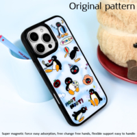 Coque de téléphone magnétique pour iPhone 17/17 Pro/17 Pro Max/16/16 Pro/16 Pro Max avec bordure noire effet floqué et motif pingouin doré