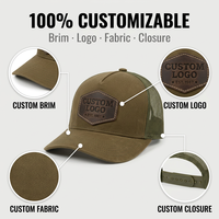 Casquette Trucker en Coton Sergé et Maille à 5 Panneaux Personnalisée OEM de Haute Qualité pour Adulte, Vente en Gros, Casquette de Sport à Visière Courbe avec Logo en Cuir