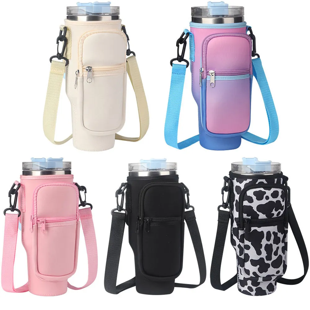 Bolsa portabotellas de neopreno DD2139, correa ajustable, bolsa portabotellas de agua con bolsillo para teléfono para vaso de 40oz