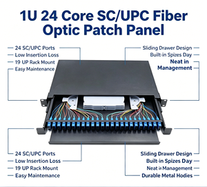 Boîtier terminal <span class=keywords><strong>fibre</strong></span> optique ODF 1U 24 ports SC UPC coulissant pour montage en rack 19 pouces, idéal pour les centres de données et le câblage FTTH - Product Image 2