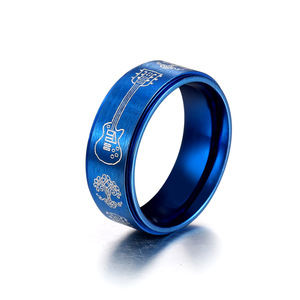 Anillo de guitarra de acero inoxidable para hombre, diseño de árbol de la vida, color negro, azul y dorado, regalo de joyería de moda SA1131 - Product Image 5
