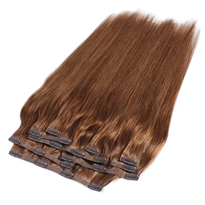 Extensiones de cabello con clip PU, cabello humano virgen Remy, castaño rubio claro, doble capa, clip PU invisible, fáciles de usar para mujeres. - Product Image 2